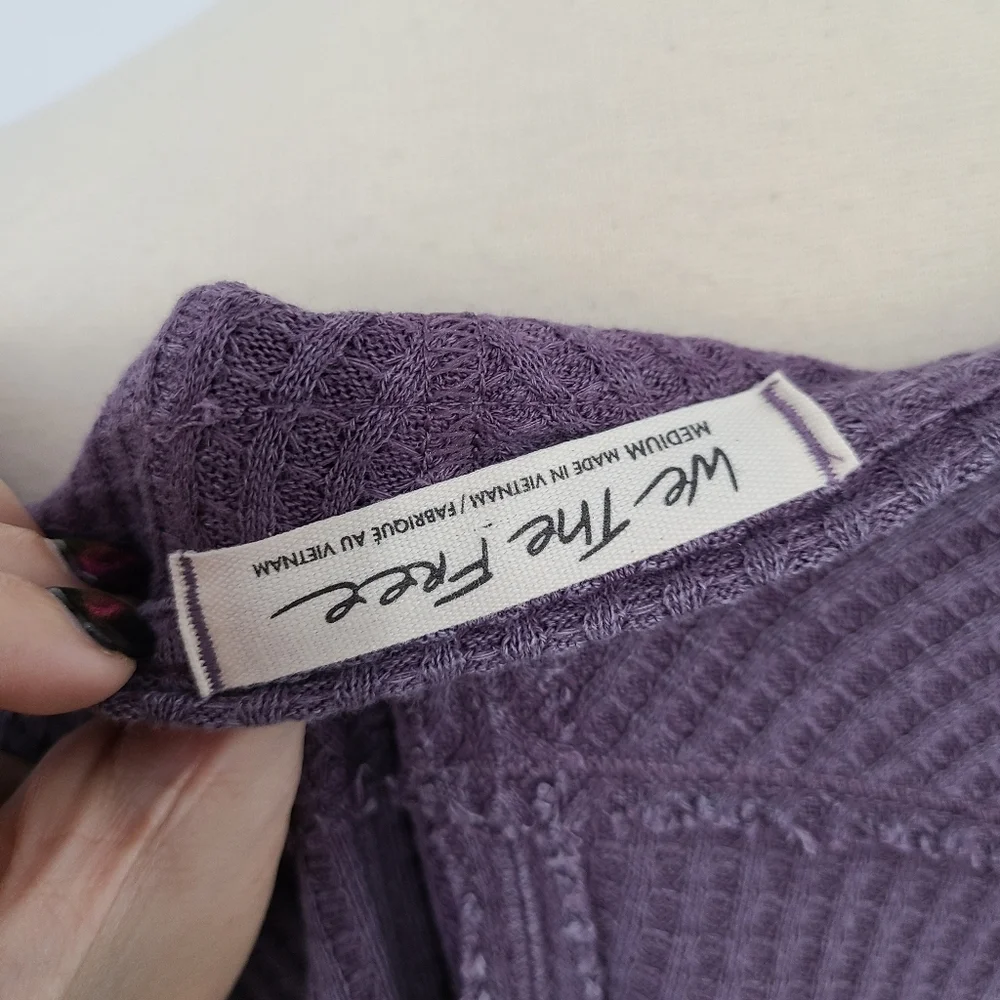Free People Coraline Thermal top Potent Purple waffle knit dolman sz medium NWT - Picture 6 of 9
